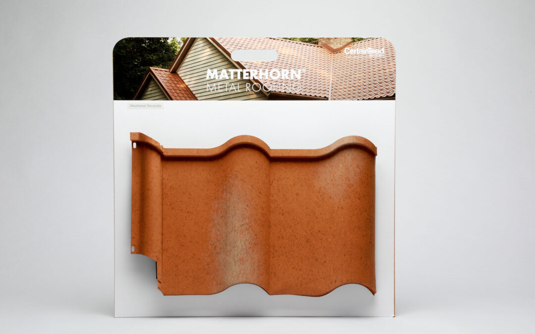 A roofing sample board made by Sampco.